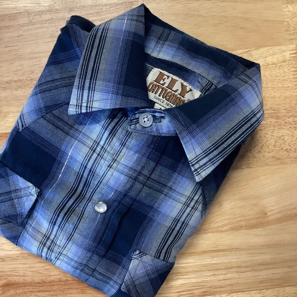 EUC Boys Ely Cattleman Pearl Snap Western Cowboy plaid Shirt‎